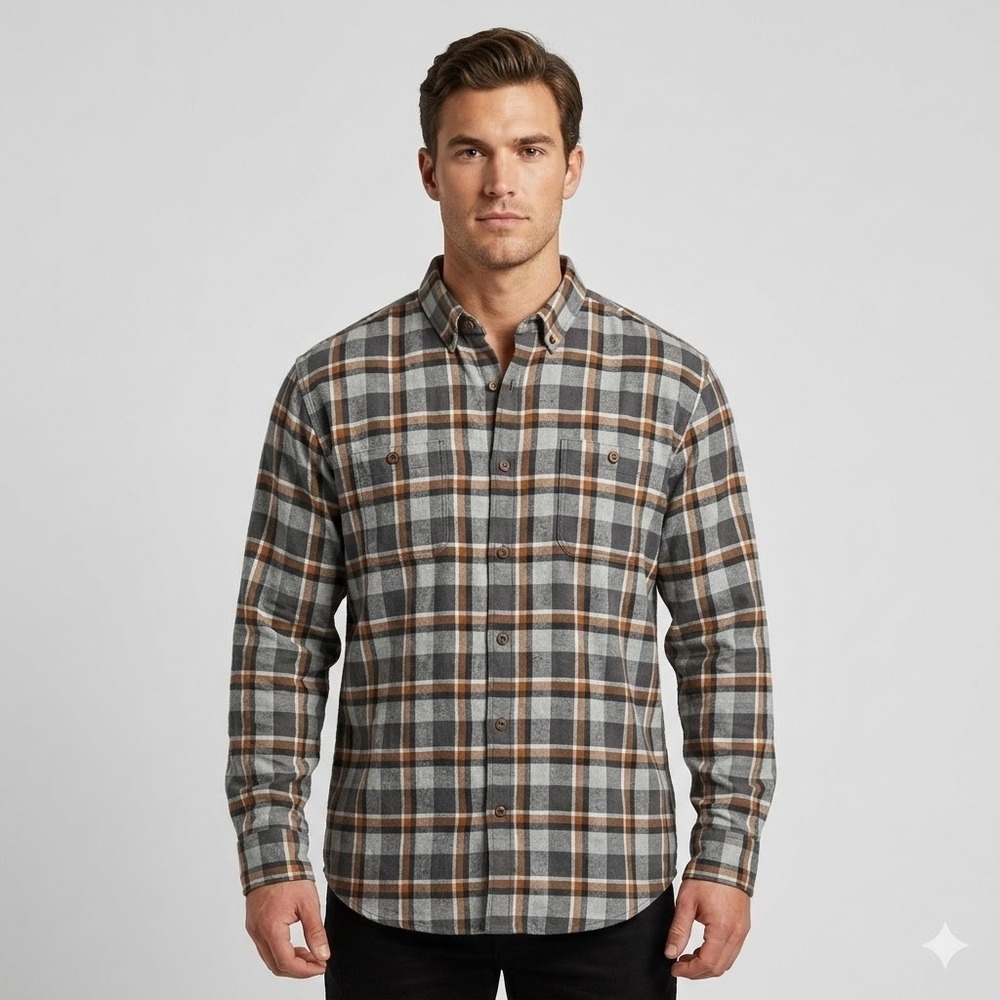 Duluth Trading Co Plaid Flannel Shirt Relaxed Fit 2XL Gray Brown